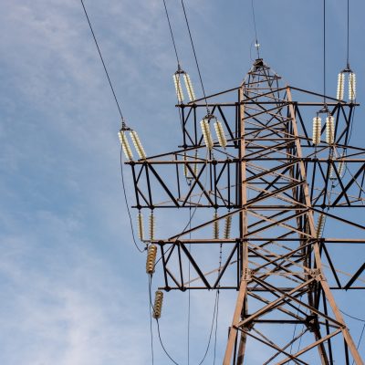 power line support with wires for electricity transmission, energy industry, energy saving